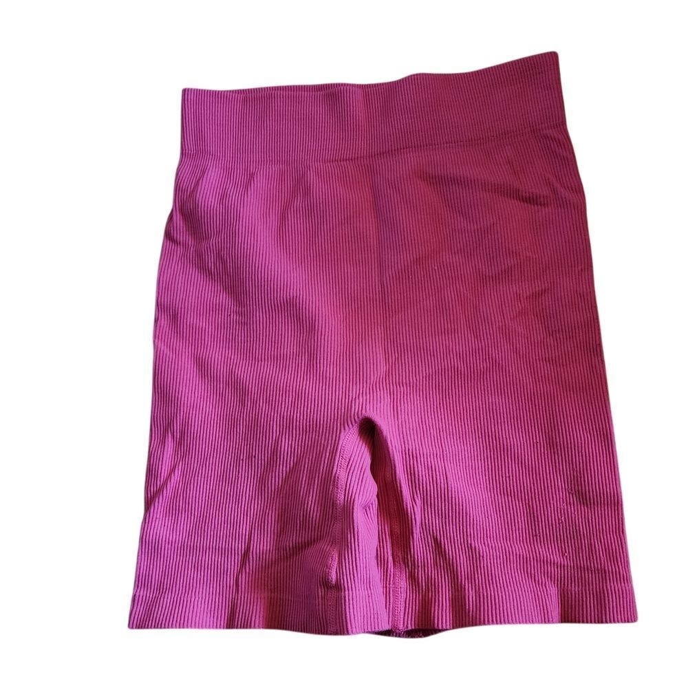 Seamless Ribbed High Waist Biker Shorts Workout Athletic Compression Pink Shorts